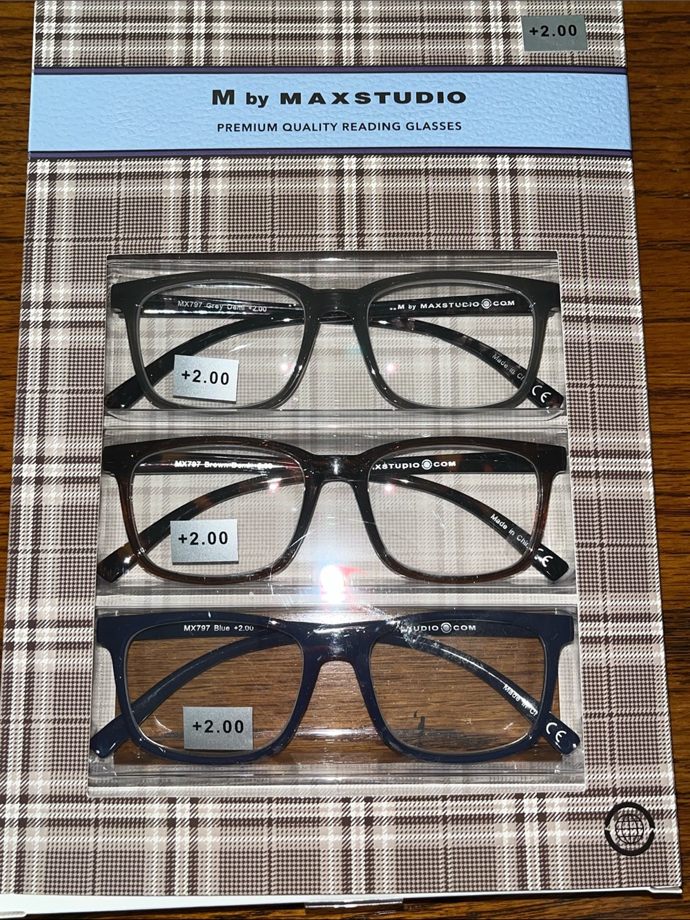 Max Studio Glasses Men's 2.00 gray blue brown New in Box